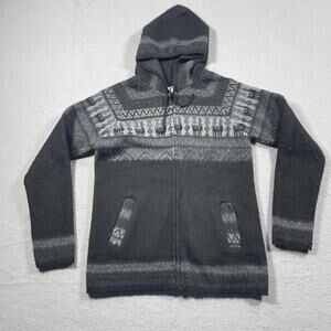Aly Marka Sweater Jacket Mens Medium Llama Alpaca Wool Blend Hooded Full Zip